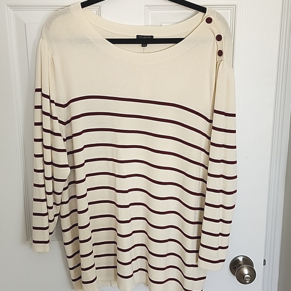 Talbots shoulder button striped sweater